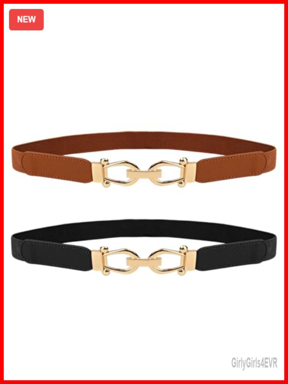 Stretchy Waist Belt Elastic Gold Buckle Ladies Dresses 2 Pack Women's Accessory